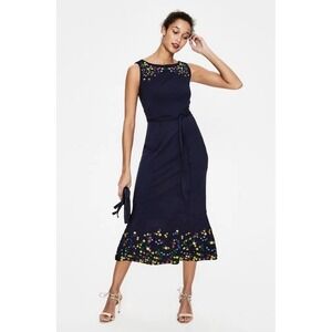 Boden Hattie Floral Embroidered Sleeveless Blue Tank Maxi Stretch Dress Sz US 14